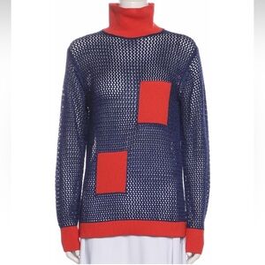 TIBI Crochet Color-block Pattern Mock Neck Summer Sweater Size XS
